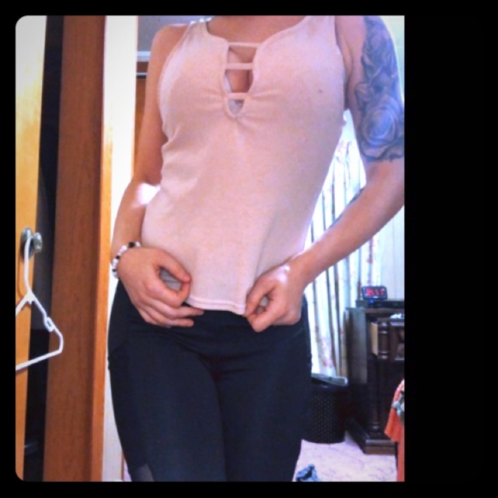 Pink cleavage tank top